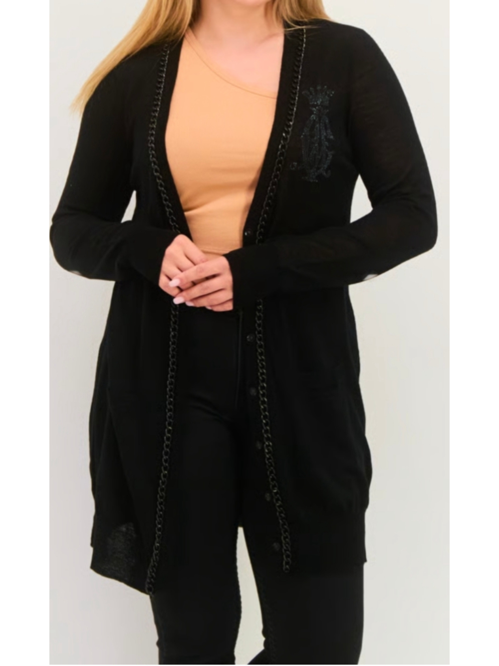 Vintage Christian Audigier Long Chain Merino Wool Cardigan Size S